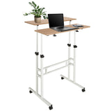 Escritorio de pie WORKSTATION I en blanco y roble con dos niveles y ruedas de hjh OFFICE