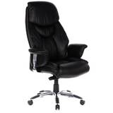 Sillón de alta gama PRADO negro de cuero sintético con base de estrella y cinco ruedas de hjh OFFICE – vista de 360° (vista frontal en diagonal 40°)