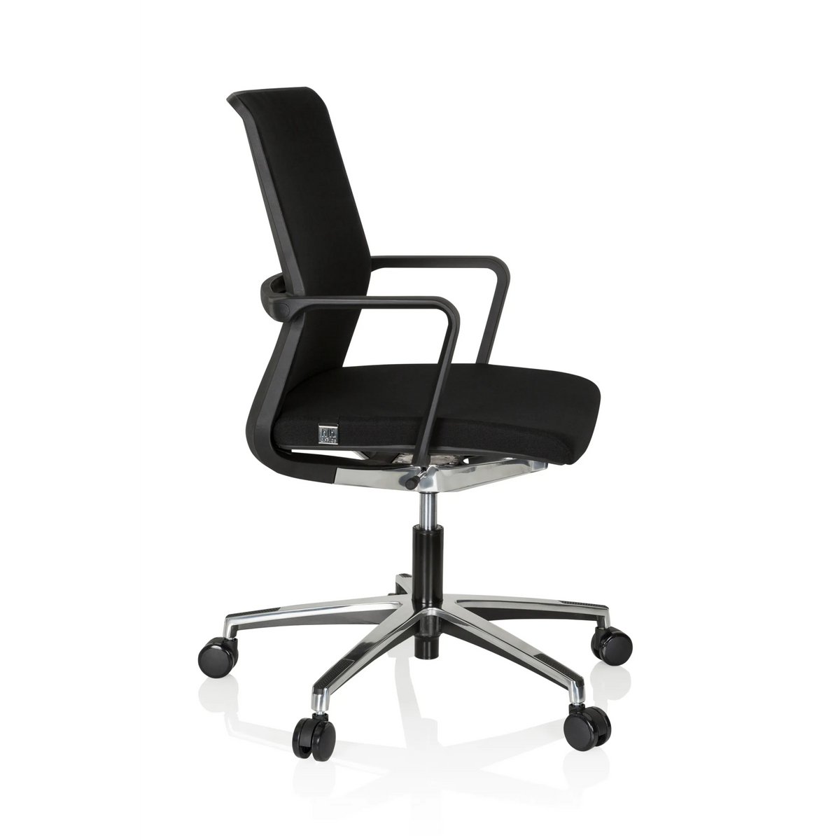 Silla de oficina profesional MOVE-TEC 3D negra con reposabrazos y base de cinco ruedas de hjh OFFICE – vista de 360° (vista lateral 80°)