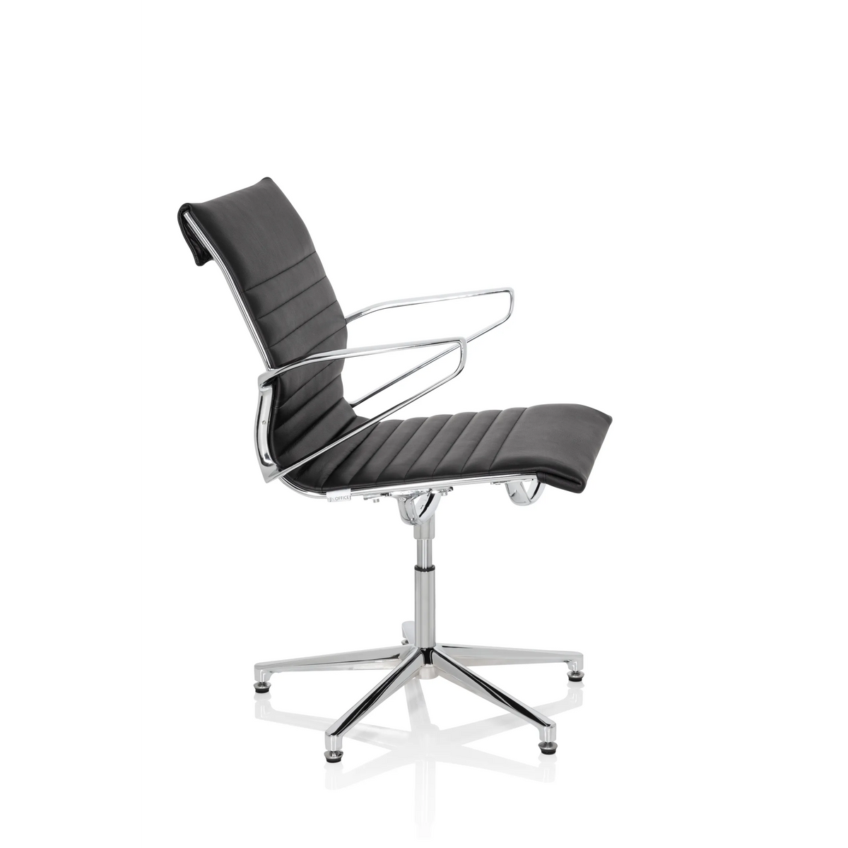 Silla de confidente negra PARIBA V IV con tapicería acolchada y base de cinco ruedas de hjh OFFICE – vista de 360° (vista lateral 80°)