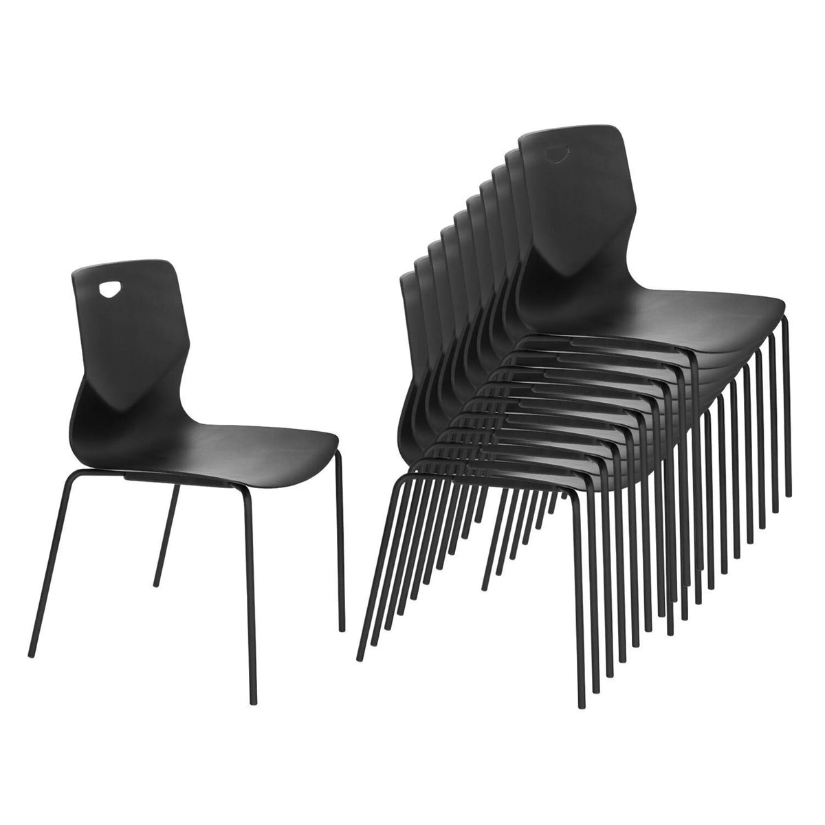 Sillas de cuatro patas apilables T36 V en negro con abertura de agarre integrada en el respaldo de hjh OFFICE