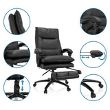Sillón de oficina Home Office RELAX CL 200 de cuero sintético negro con reposapiés extensible y vistas detalladas de MyBuero