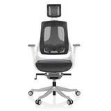 Silla de oficina profesional SPEKTRE gris con respaldo de malla y base de cinco ruedas de hjh OFFICE – vista de 360° (vista frontal 0°)