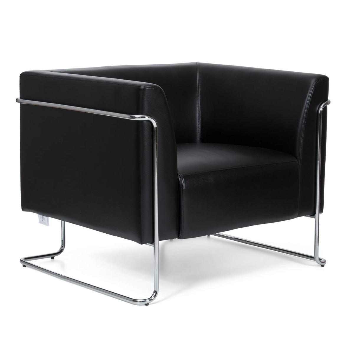 Sillón tapizada negro CURACAO con estructura tubular cromada de hjh OFFICE – vista de 360° (vista frontal en diagonal 40°)