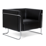 Sillón tapizada negro CURACAO con estructura tubular cromada de hjh OFFICE – vista de 360° (vista frontal en diagonal 40°)