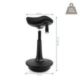 Dibujo dimensional del asiento de pie Balance Sit Ergo con una altura de 60–83 cm de hjh OFFICE