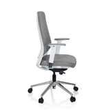 Silla de oficina profesional CHIARO T4 WHITE gris con reposabrazos y una base de cinco ruedas de hjh OFFICE – vista de 360° (vista lateral 80°)