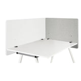 Separadores de mesa FLEXMIUT D SIDE en gris claro sobre una superficie de mesa blanca de hjh OFFICE