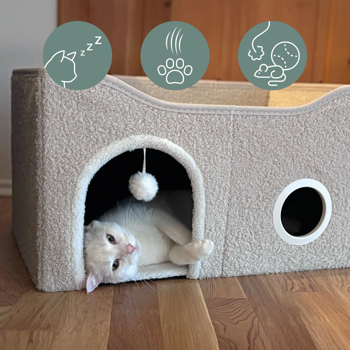 Cueva para gatos PAWY EB beige con entrada redonda y pelota de juguete de hjh LIVING
