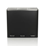 Papelera negra Clean 9 con tres compartimentos, tapas plateadas y pedales de hjh OFFICE – vista de 360° (vista frontal 0°)