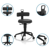 Taburete giratorio TOP WORK FLEX PU negro de cuero sintético con respaldo ajustable en altura y ruedas de hjh OFFICE