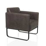 Sillón de diseño Aruba Retro gris con reposabrazos y estructura negra de hjh OFFICE – vista de 360° (vista frontal en diagonal 45°)