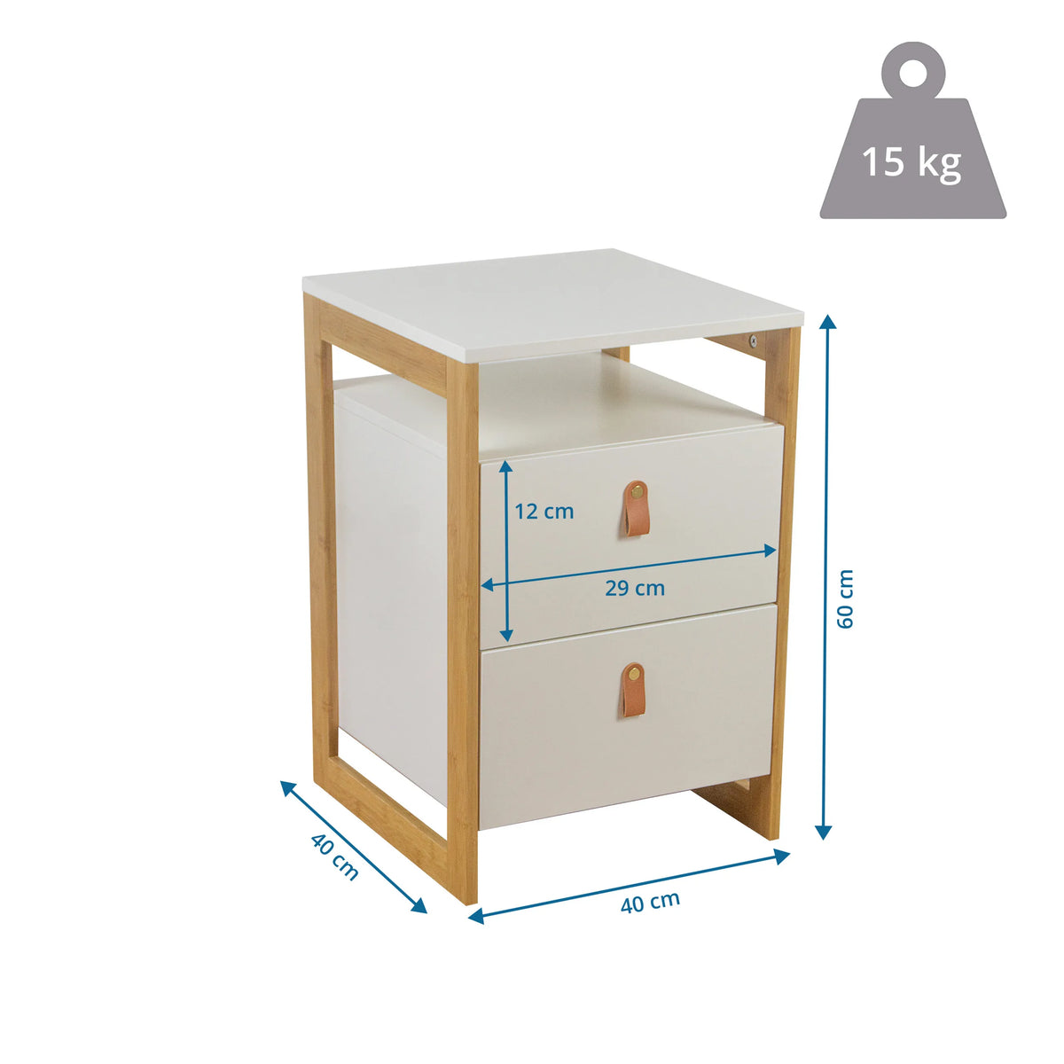 Dibujo dimensional de la Mesa auxiliar TAROLO III con 40 × 40 × 60 cm de hjh LIVING