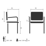 Dibujo técnico de la silla plegable SCANDIO con una altura del asiento de 45 cm de hjh OFFICE