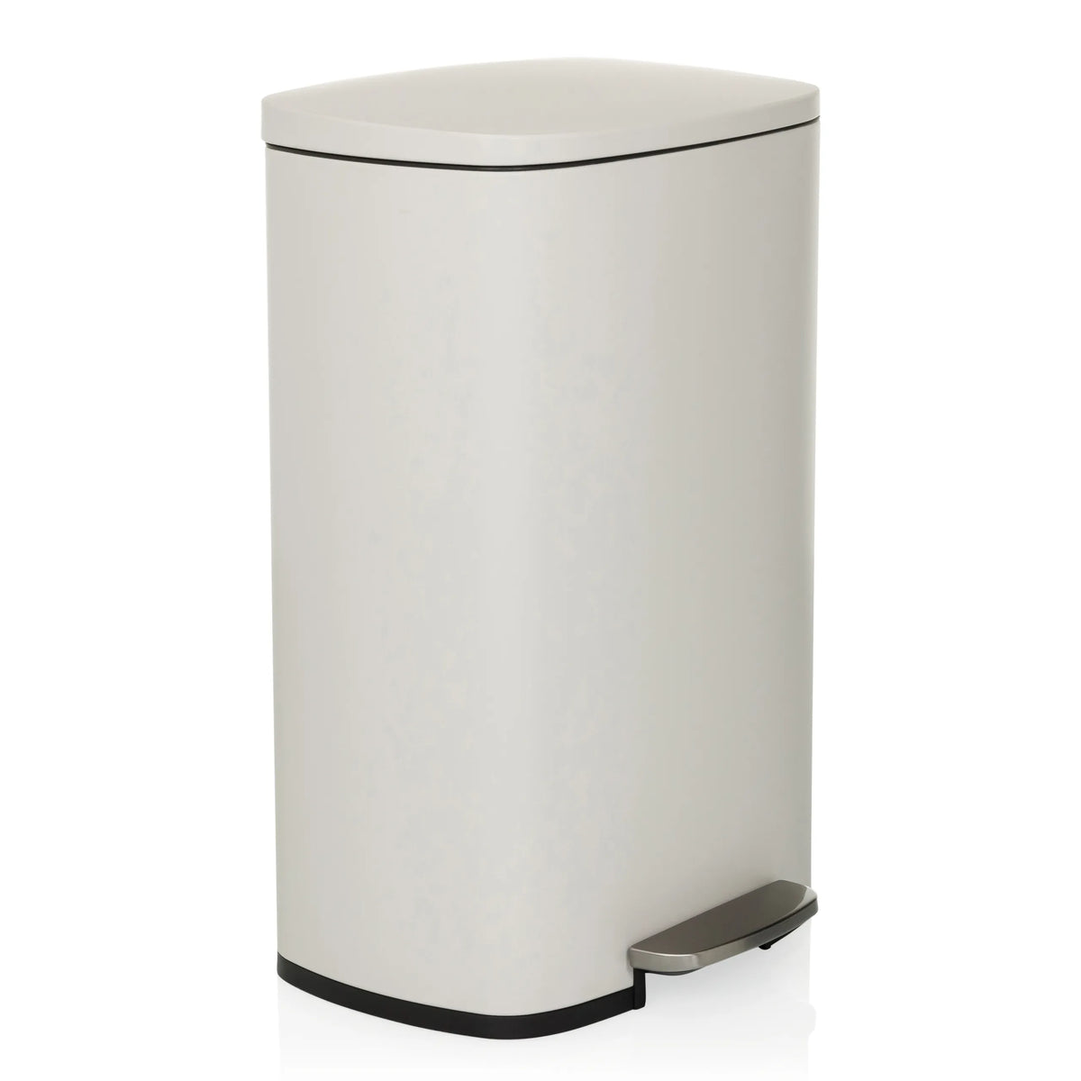 Papelera CLEAN XV beige con tapa y pedal de hjh OFFICE – vista de 360° (vista frontal en diagonal 45°)