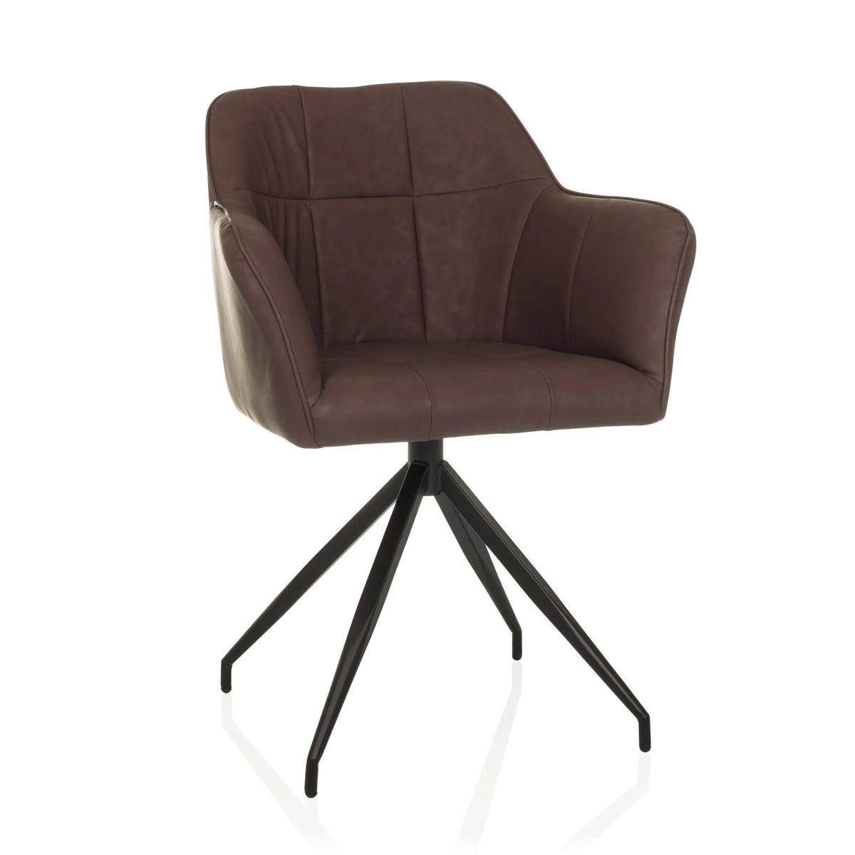 Silla de comedor ELVERUM SPU en color marrón oscuro con estructura de cuatro patas de hjh LIVING – vista de 360° (vista frontal 15°)