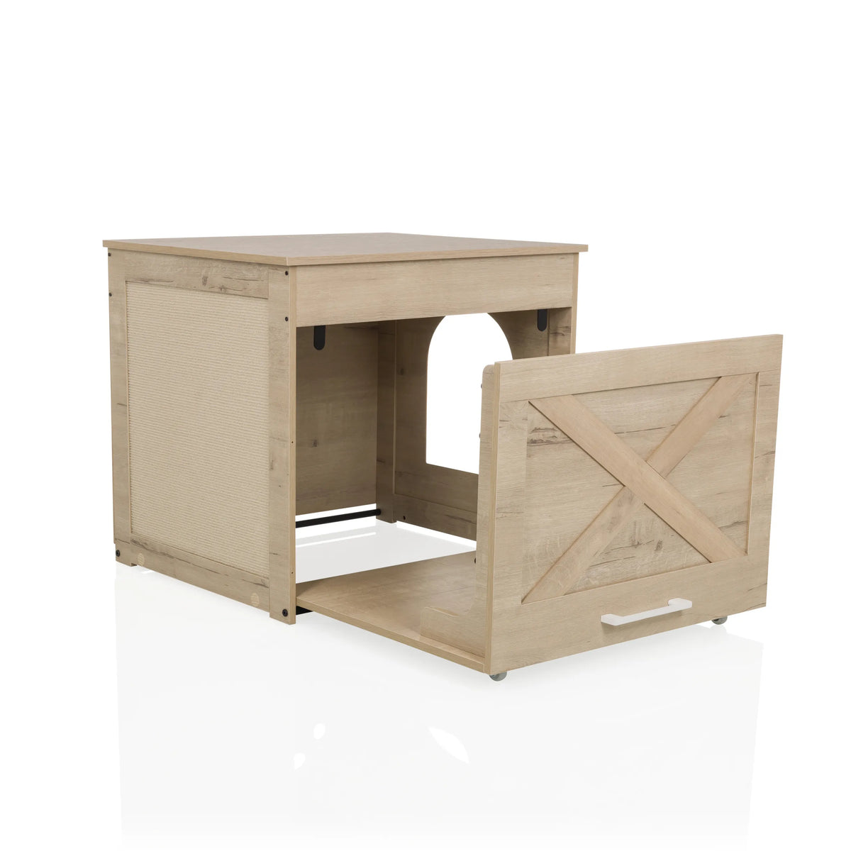 Casa para gatos KITTY PAWBOX 1 en aspecto roble con solapa frontal abierta y superficie de descanso integrada de hjh LIVING
