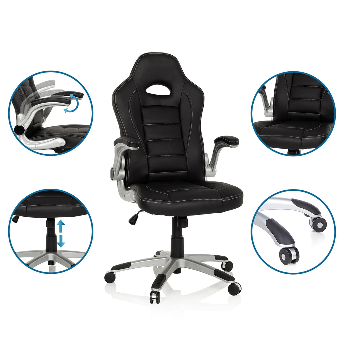 Silla gaming GAME SPORT en color negro con reposabrazos ajustables y pistón de gas de hjh OFFICE