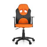 Silla giratoria para niños KID GAME AL en color negro y naranja con respaldo de malla y base de cinco ruedas de hjh OFFICE – vista de 360° (vista frontal 0°)