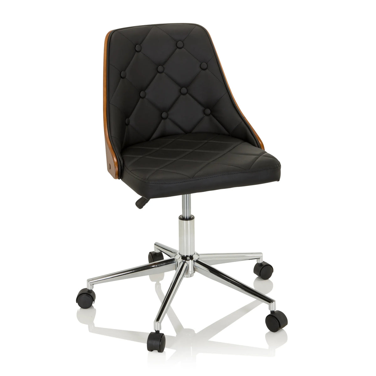 Silla Home Office CENCA negra con tapizado acolchado y base de cinco ruedas de hjh OFFICE – vista de 360° (vista frontal 20°)