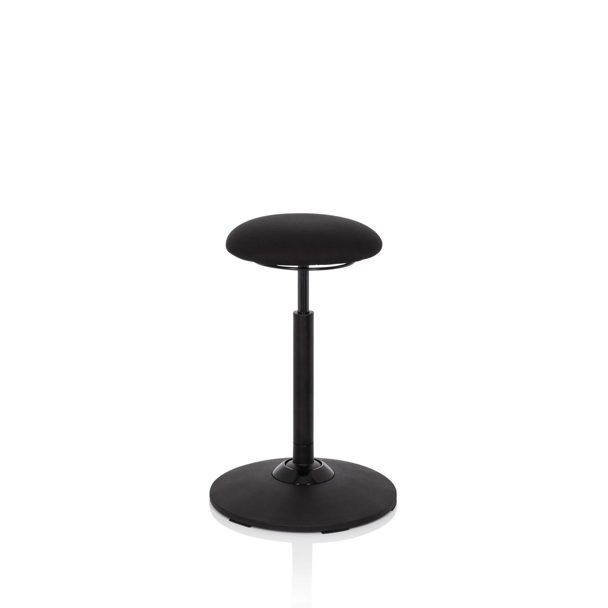 Asiento de pie BALANCE SIT negro con cojín de asiento redondo y base circular de hjh OFFICE – vista de 360° (vista frontal 20°)