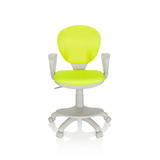 Silla giratoria para niños KID COLOUR G1 verde con reposabrazos grises y base de cinco ruedas de hjh OFFICE – vista de 360° (vista frontal 0°)
