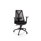 Silla Home Office FALUN BASIC negra con respaldo de malla y base de cinco ruedas de hjh OFFICE – vista de 360° (vista frontal 20°)