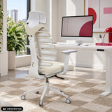 Silla de oficina profesional ERGO LINE W en Salted Caramel con tapicería de tela y estructura blanca de hjh OFFICE (imagen generada por IA)