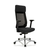 Silla de oficina profesional ASGON negra con respaldo de malla y base de cinco ruedas de hjh OFFICE – vista de 360° (vista frontal en diagonal 40°)