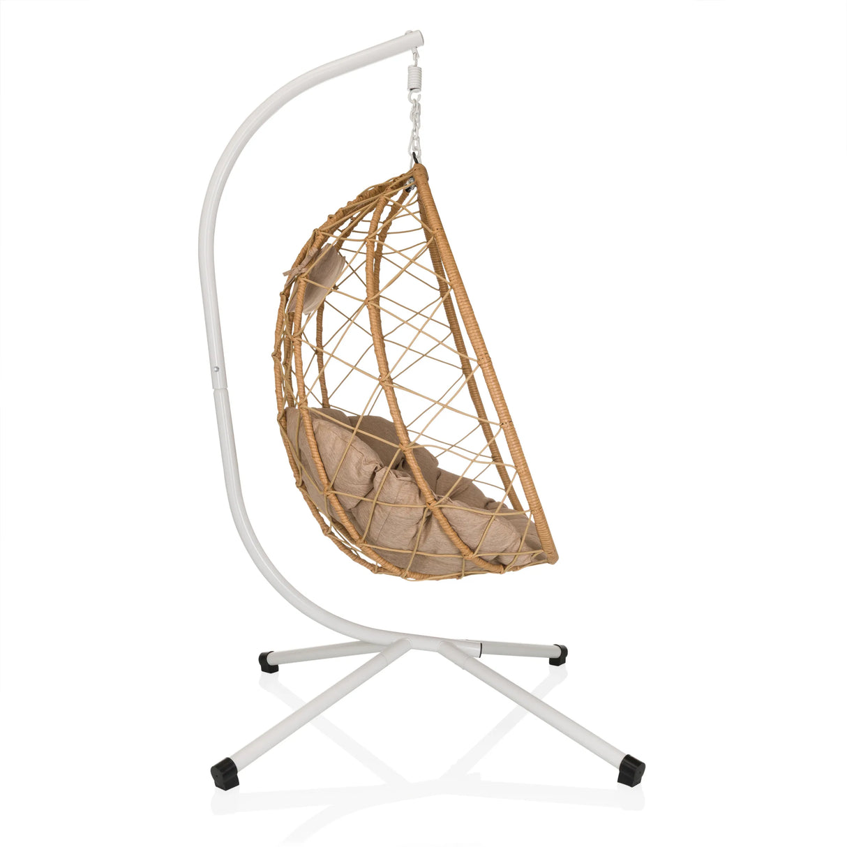 Silla colgante COCOVA en beige con estructura blanca y cojín beige de hjh LIVING