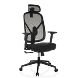 Silla de oficina profesional RALOO ECO negra con respaldo de malla y base de cinco ruedas de hjh OFFICE – vista de 360° (vista frontal en diagonal 30°)