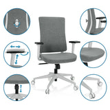 Silla de oficina profesional COMFIO WP en gris con vistas detalladas de las funciones ajustables y las ruedas de hjh OFFICE