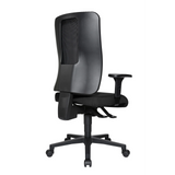 Silla de oficina profesional HJH WORK PRO negra con respaldo de malla y base de cinco ruedas de Topstar – vista de 360° (vista trasera 180°)