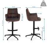 Dibujo dimensional del taburete de bar SOLAO LIFE HIGH con una altura total de 93-117 cm de hjh LIVING