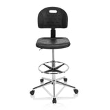 Silla de mostrador TOP WORK 23 I negra con aro reposapiés y base de cinco ruedas de hjh OFFICE – vista de 360° (vista frontal 0°)