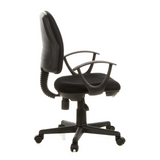 Silla Home Office CITY 10 negra con respaldo de malla, reposabrazos y base de cinco ruedas de hjh OFFICE – vista de 360° (vista lateral 100°)