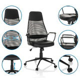 Sillón de oficina Home Office MARCOZ en negro con diversas vistas detalladas de MyBuero