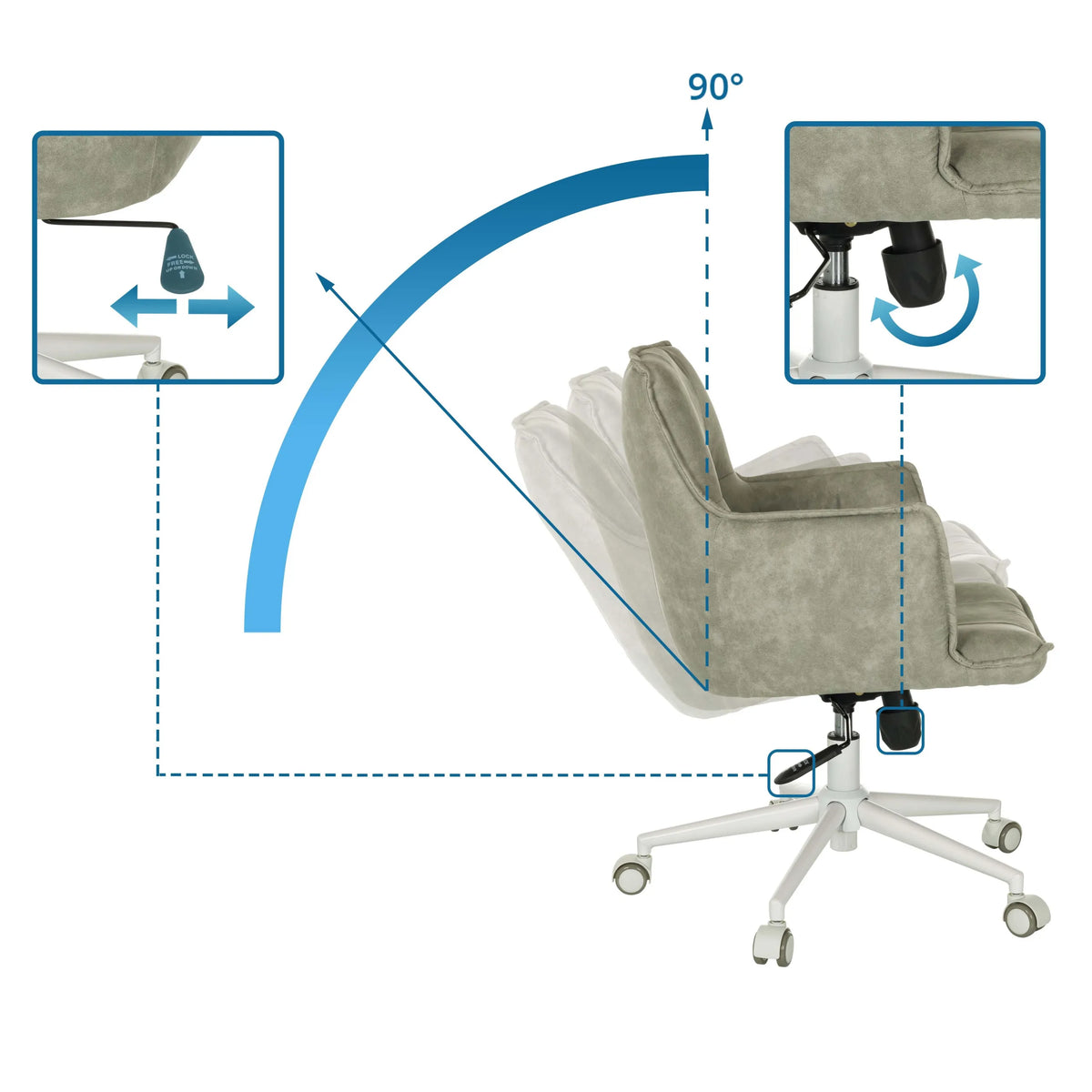 Mecanismo de inclinación con ajuste de 90 grados de la Silla Home Office SOLAO LIFE W de hjh LIVING
