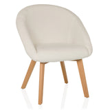 Silla tapizada blanca SCANDI TED con respaldo redondeado y cuatro patas de madera de hjh LIVING – vista de 360° (vista frontal 15°)