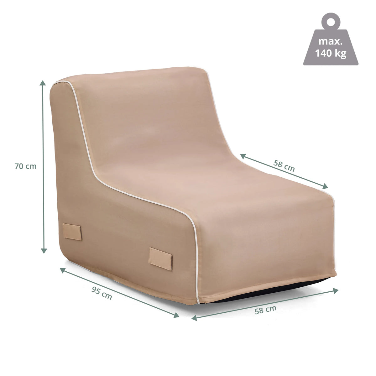 Vista de dimensiones del Sofá Hinchable Sitzolo Air con 95 × 58 cm y carga máxima de 140 kg de hjh LIVING