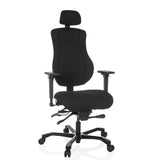Silla giratoria XXL 24 HOURS BASIC negra con reposacabezas y base de cinco ruedas de hjh OFFICE – vista de 360° (vista frontal 15°)