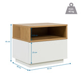 Plano dimensional de la Mesa auxiliar MELMO en blanco y roble, 50 × 40 cm, de hjh LIVING
