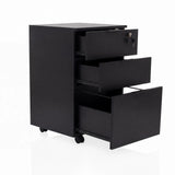 Archivador rodante DAVIK negro con tres cajones parcialmente abiertos y cerradura de hjh OFFICE