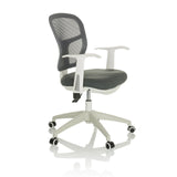 Silla Home Office TOP 108 W gris con respaldo de malla y base de cinco ruedas de hjh OFFICE – vista de 360° (vista frontal en diagonal 60°)