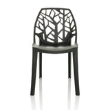 Silla de exterior ARTIFO TRI negra con respaldo perforado de aspecto orgánico de hjh OFFICE – vista de 360° (vista frontal 0°)