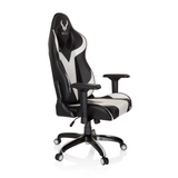 Silla gaming PROMOTER I en blanco y negro con reposabrazos y base de cinco ruedas de hjh OFFICE – vista de 360° (vista frontal en diagonal 60°)