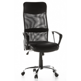 Sillón de oficina Home Office STRYKA negro con respaldo de malla, asiento de cuero sintético y base de estrella de hjh OFFICE – vista de 360° (vista frontal 20°)
