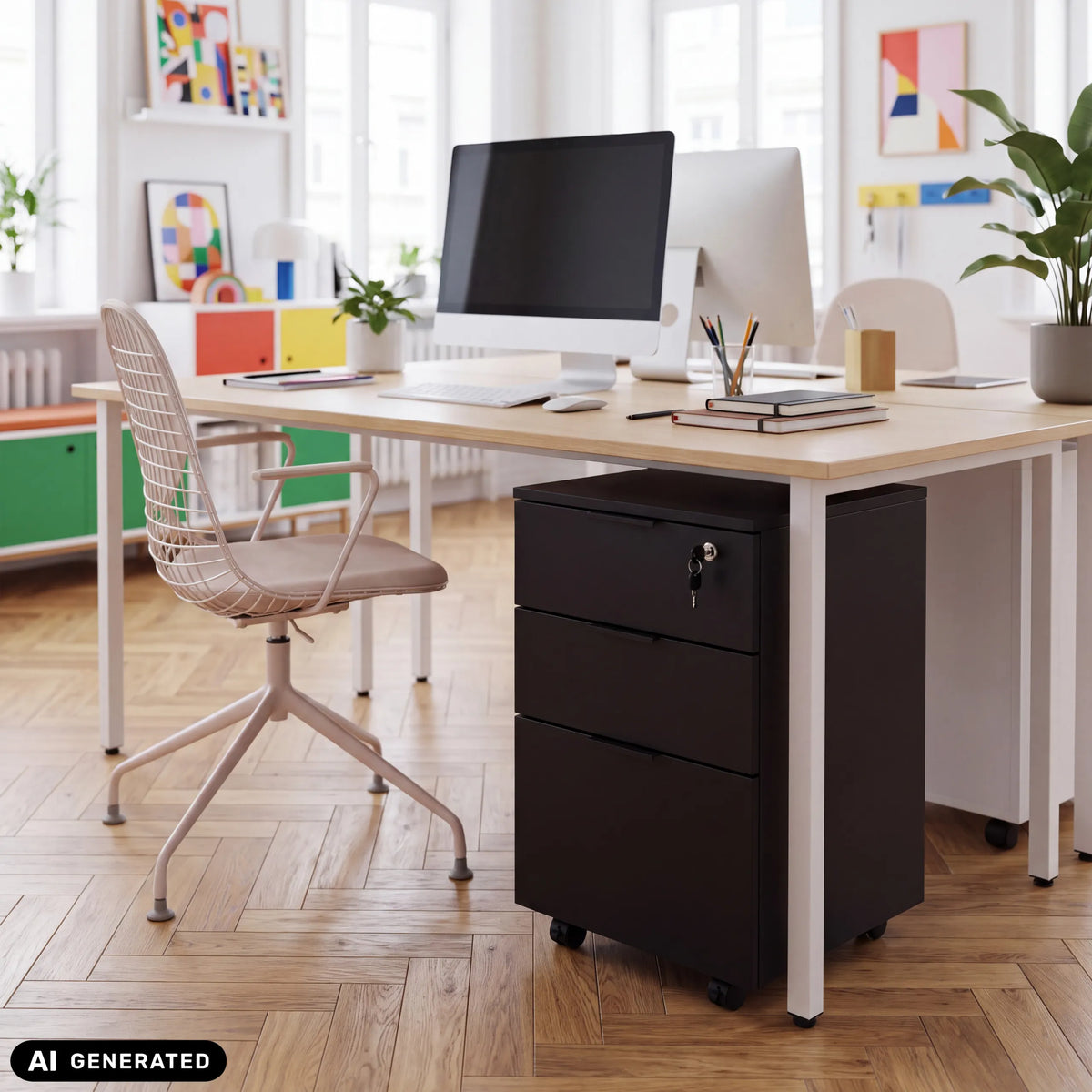 Archivador rodante DAVIK negro con tres cajones y cerradura de hjh OFFICE