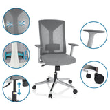 Silla de oficina profesional HALIFAX gris con detalles del respaldo de malla, reposabrazos, pistón y ruedas de hjh OFFICE