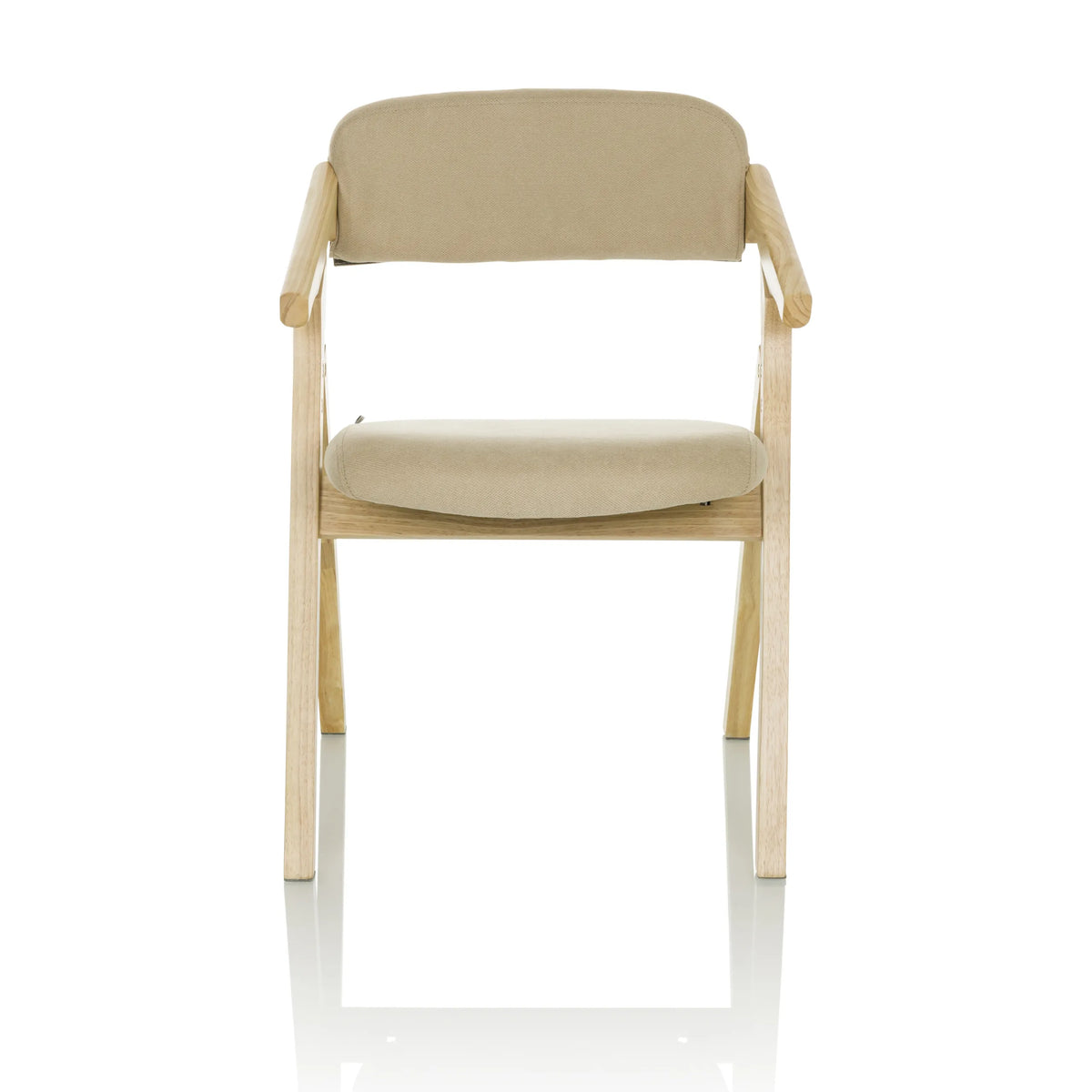 Silla plegable SCANDIO beige con reposabrazos y estructura de madera de hjh OFFICE – vista de 360° (vista frontal 0°)